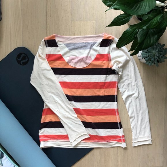 Lululemon Orange Striped Long Sleeve
